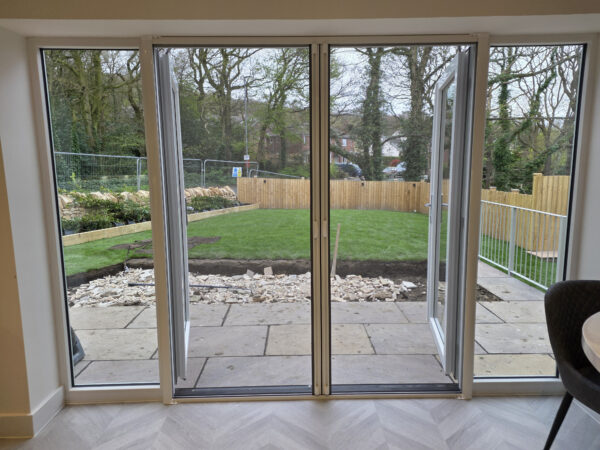 roller fly screen double door Roller fly screen door with the mesh in the closed postion